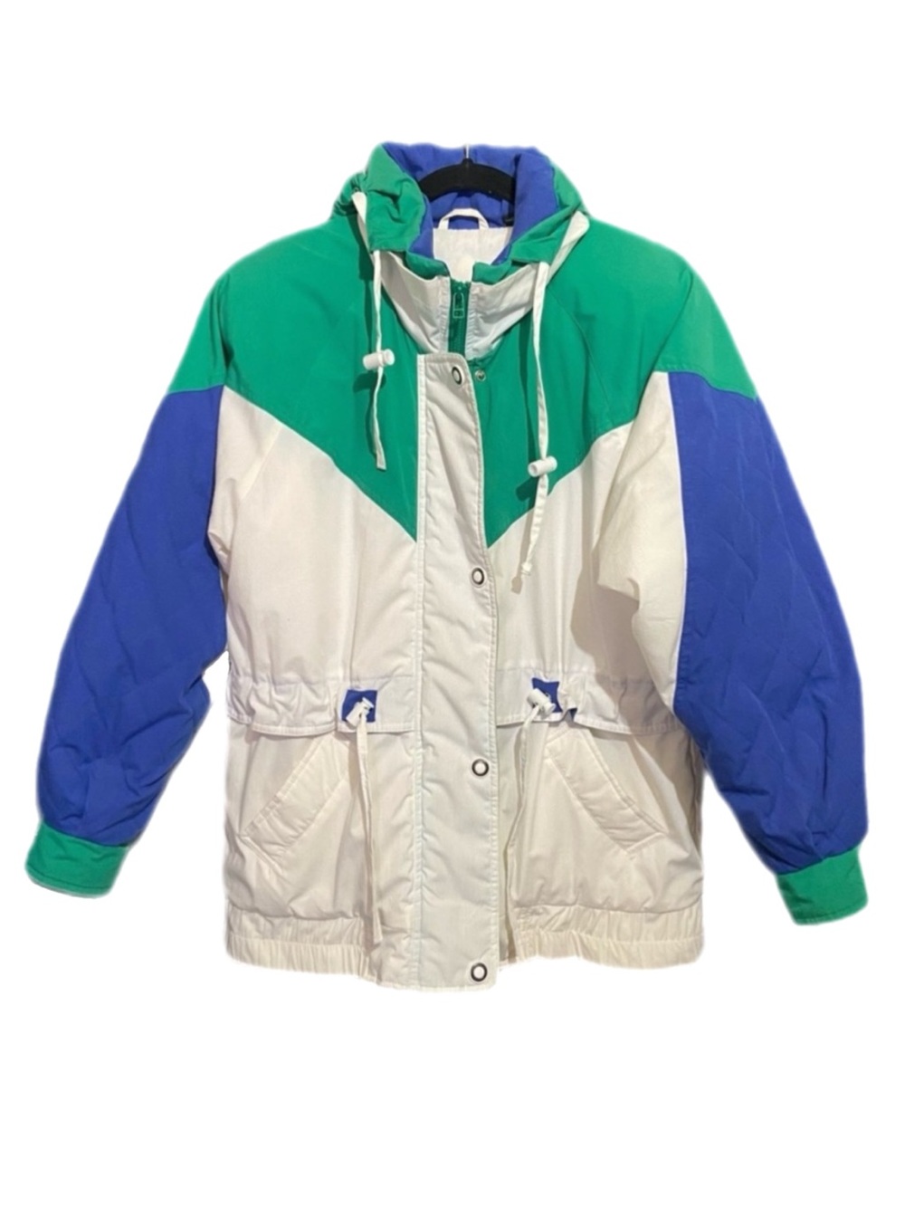 Vintage 80’s 90’s Snow Ski Puffer Jacket Andy Johns Color-Block Green/Blue Retro